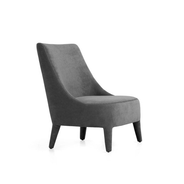 Klassieke hoge rug fauteuil art deco stijl in grijs fluweel geïsoleerd op witte achtergrond. Reeks meubels - Foto, afbeelding