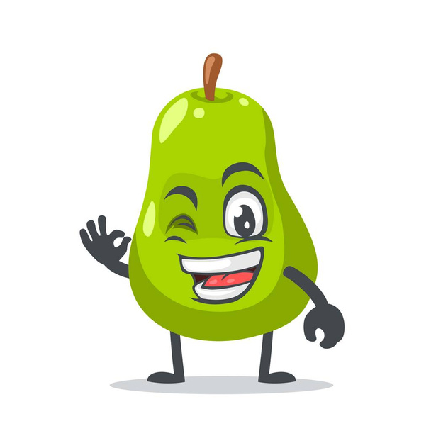 vector illustration of pear mascot or par character with nice hand - Vector, Image