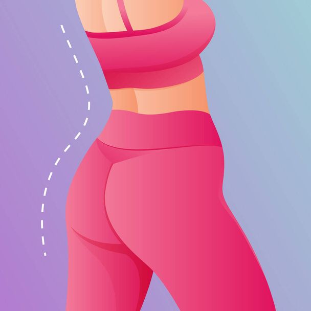 Perfect slim toned young body of the girl. sporty woman in sportswear, shorts butt icon for mobile apps, slim body, vector illustration. - Vector, Image