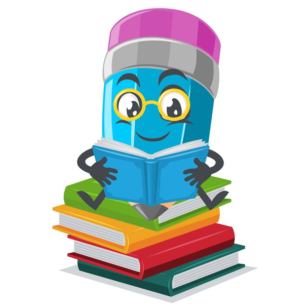 vector illustratie van mascotte of potlood karakter lezen boek - Vector, afbeelding