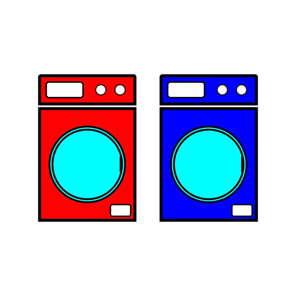 Lavadoras rojas y azules icono vector ilustración de estilo plano - Vector, imagen