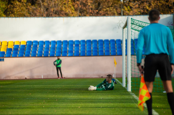 KHARKIV, UKRAINE - OCTOBER 9, 2020: Sergey Dvornik goalkeeper of FC Energia during the football match of Professional league vs FC Metal - Fotó, kép