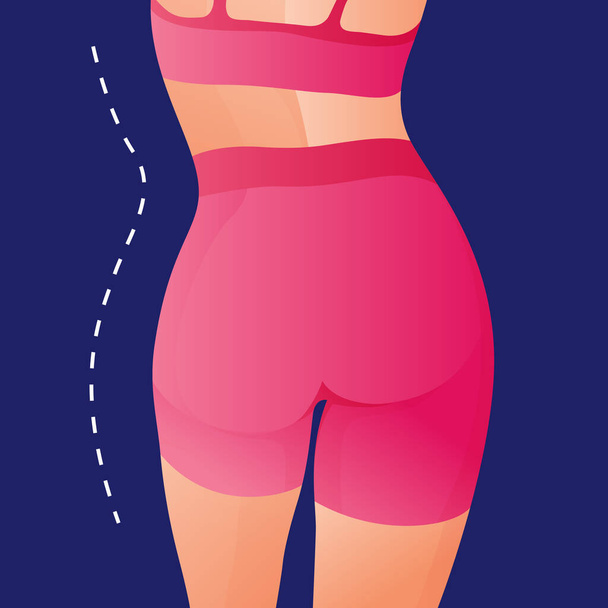 Perfect slim toned young body of the girl. sporty woman in sportswear, shorts butt icon for mobile apps, slim body, vector illustration. - ベクター画像