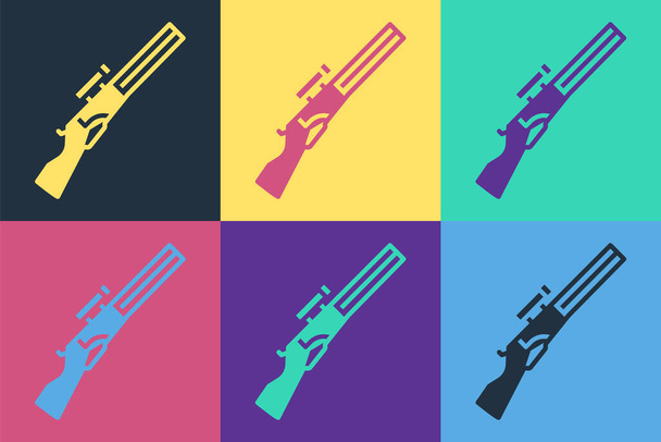 Pop art Hunting gun icoon geïsoleerd op kleur achtergrond. Jachtgeweer. Vector. - Vector, afbeelding