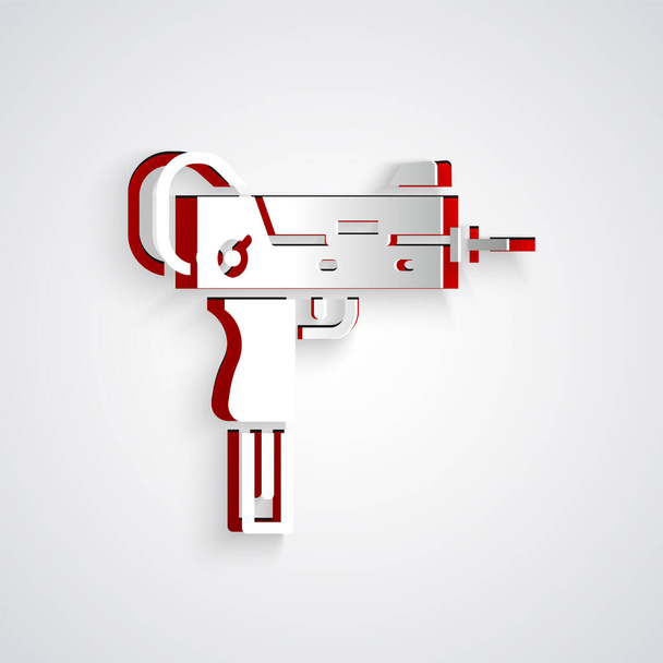 UZI Maschinenpistolensymbol aus Papier isoliert auf grauem Hintergrund. Automatische Waffe. Papierkunst. Vektor. - Vektor, Bild