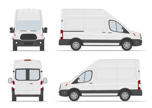 Alto tetto carico furgone colore bianco. Vista laterale, anteriore, posteriore. Illustrazione vettoriale. - Vettoriali, immagini