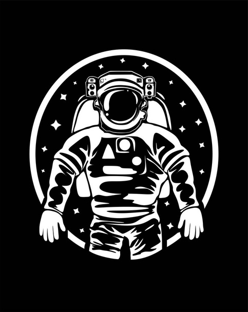 La silueta de un astronauta en un traje espacial en el espacio exterior. Volando al espacio en un cohete. Estrellas. Astronauta mira por la ventana a las estrellas. Ilustración de dibujo de vector blanco aislado  - Vector, imagen
