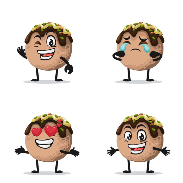 vector illustration of takoyaki mascot or character collection set with expression theme - Vector, Image