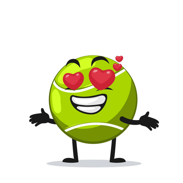 vector illustration of tennis ball mascot or character with love eye - Vector, Image