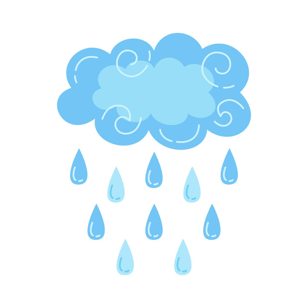 Wolk met regen weer cartoon stijl vector - Vector, afbeelding