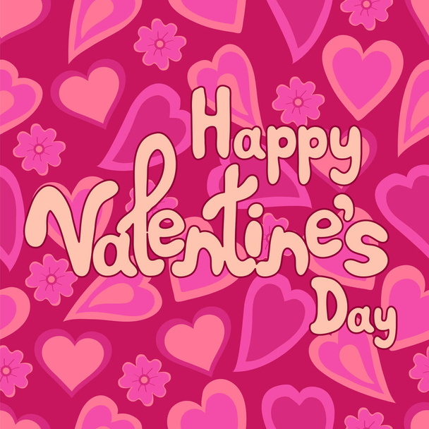 happy valentine's day card with pink hearts and text - Vetor, Imagem