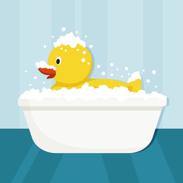 Giant yellow rubber duck taking a bubble bath - Vector, Image