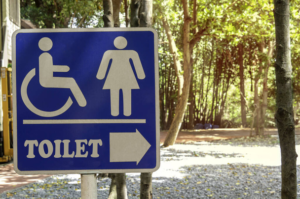 Segno WC per donne e disabili Fornire indicazioni per camminare e sedie a rotelle. Si tratta di un luogo che è naturale, ma ha strutture abitative, pulite e igieniche. - Foto, immagini