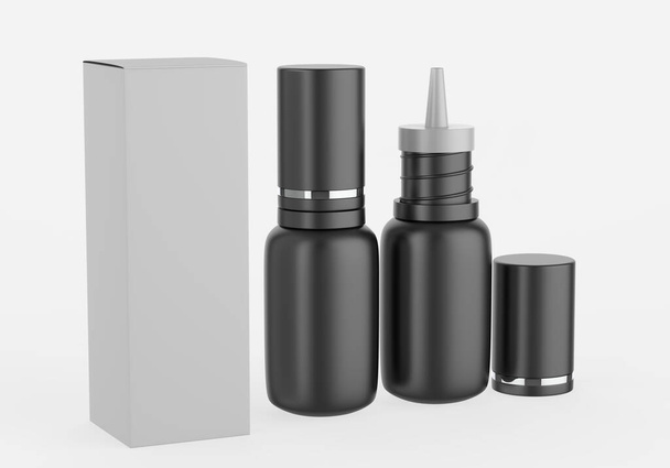 Mock up Realisztikus fényes kozmetikai szérum, ampulla, olaj csepegtető palack Skincare termék elszigetelt fehér háttér. 3d illusztráció - Fotó, kép