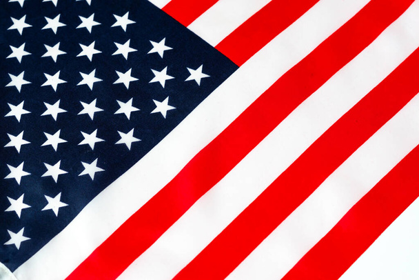 Zamknąć flagę Stanów Zjednoczonych Ameryki. Obraz amerykańskiej flagi studio obrazu - Zdjęcie, obraz