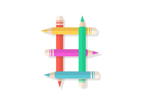 8 cijferige lettertype gemaakt van veelkleurige potloden. Vector design element voor logo, banner, posters, kaart, etiketten etc.  - Vector, afbeelding