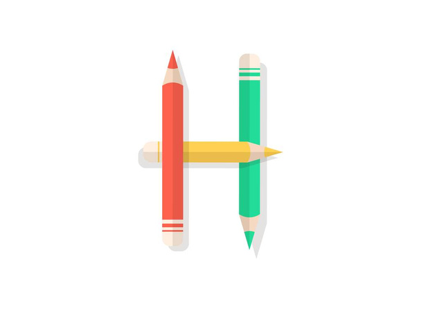 Çok renkli kalemlerden yapılmış H harfi yazı tipi. Logo, afiş, poster, kart, etiket vs. için vektör tasarım ögesi.  - Vektör, Görsel