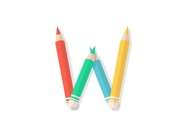 Шрифт літери W з різнокольорових олівців. Векторний елемент дизайну для логотипу, банера, плакатів, карт, етикеток тощо
.  - Вектор, зображення