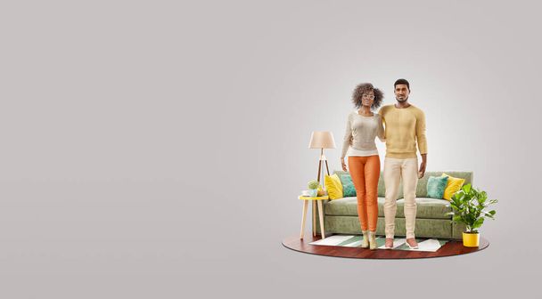 3d illustration of a Happy african american family enjoying a new home. Happy family concept. - Fotó, kép
