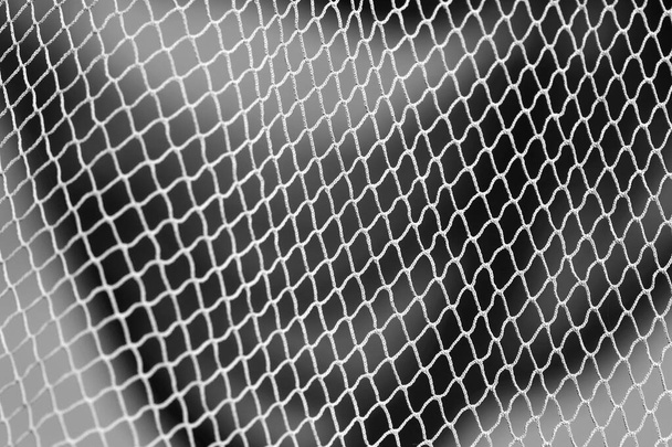 Skupienie i rozmycie sieci rybackich, boi i przynęt, czarno-białe zdjęcia artystyczne tekstur morskich, - Zdjęcie, obraz