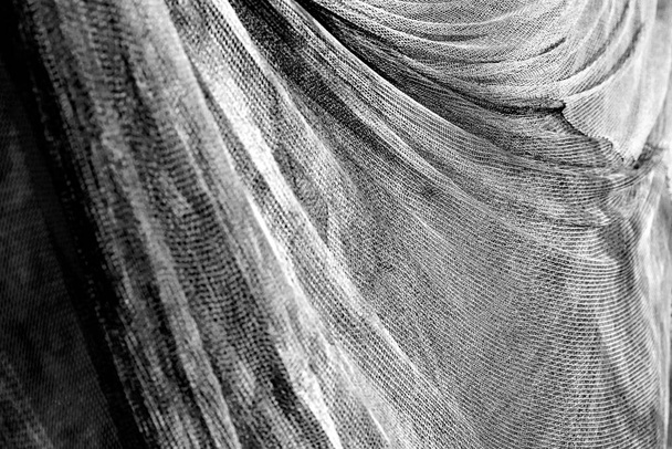 Foco e borrão de redes de pesca, bóias e equipamento, fotografia de belas artes em preto e branco de texturas marinhas, - Foto, Imagem