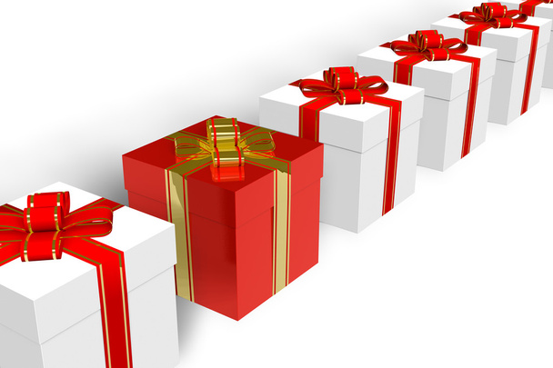 Caja de regalo roja dentro de la fila de las blancas
 - Foto, Imagen