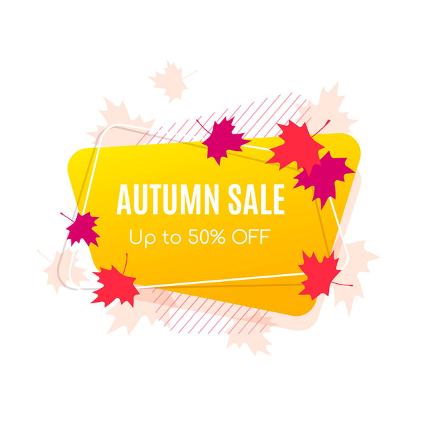 Autumn sale vector banner abstract background design with fall leaves, autumn typography and discount text. Vector illustration isolated on white background - Vector, Image