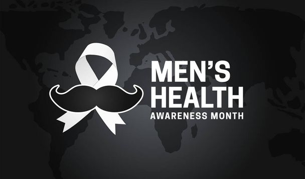 Men's Health Awareness Month Black Background Illustration with Ribbon and Moustache - Vector, Image