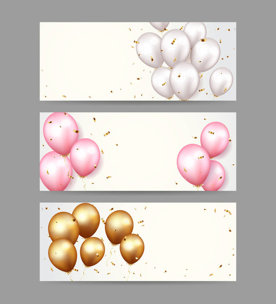 Illustration vectorielle de la bannière de célébration avec confettis d'or et ballons - Vecteur, image