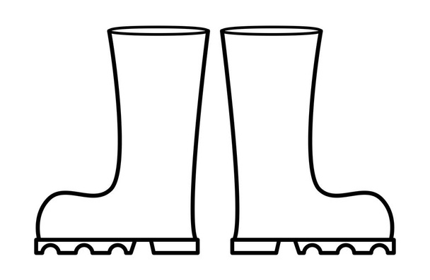 Botas de goma esbozan diseño vectorial. Ilustración del contorno de bota Wellington aislada sobre fondo blanco.  - Vector, imagen