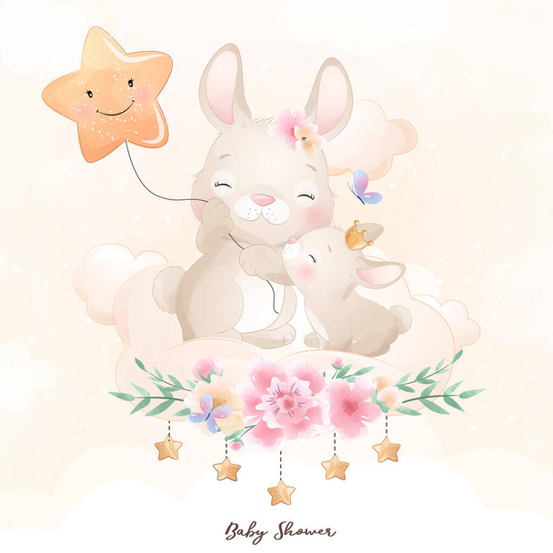 Симпатичный зайчик с цветочной иллюстрацией - Вектор,изображение