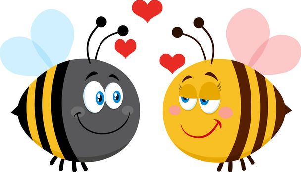Cute Male Bee Love Female Bee Cartoon Character. Flat Raster Illustration Isolated On White Background  - Vektör, Görsel