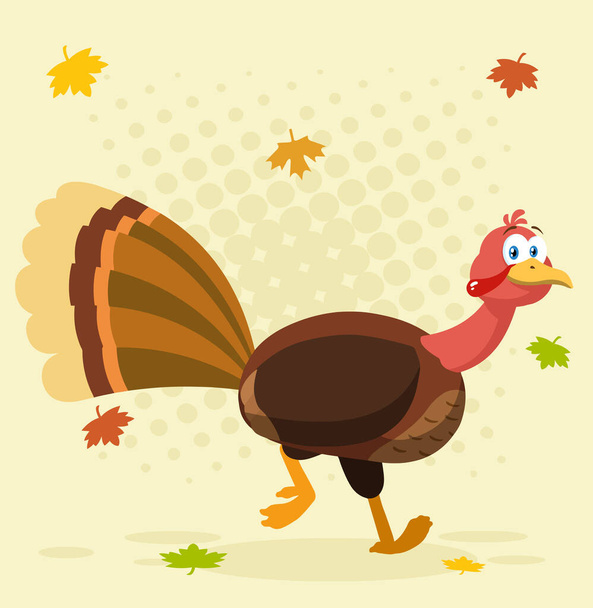 Thanksgiving Turkey Bird Cartoon Charakter läuft. Raster-Illustration mit Hintergrund - Vektor, Bild