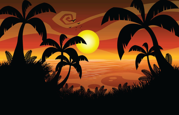 Sunset Cartoon Flat Design. Illustration vectorielle Contexte - Vecteur, image