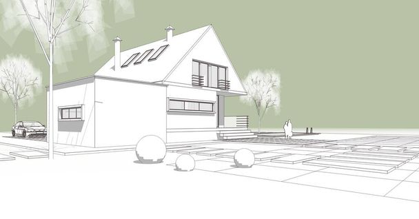 arquitectura casa tradicional 3d ilustración boceto - Foto, imagen