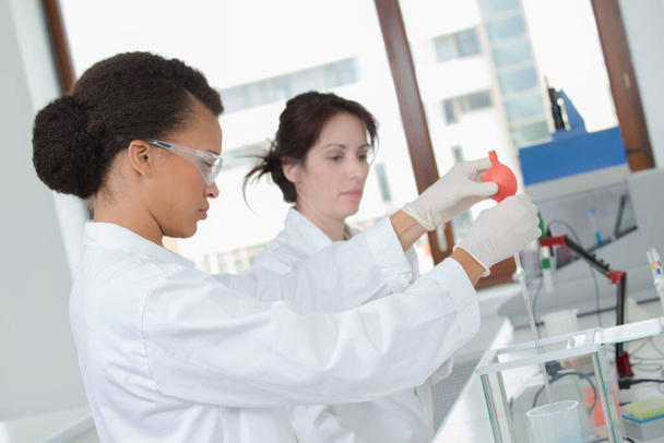 two young female scientist doing experiments in lab - Foto, Bild