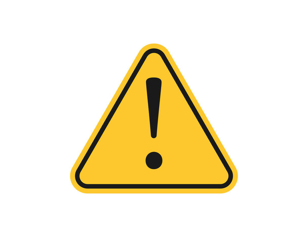 Warning sign with exclamation icon. Danger message with alert symbol. Isolated yellow triangle with attention mark. Caution sign in black flat design. Isolated error label. Vector EPS 10. - Vector, Image
