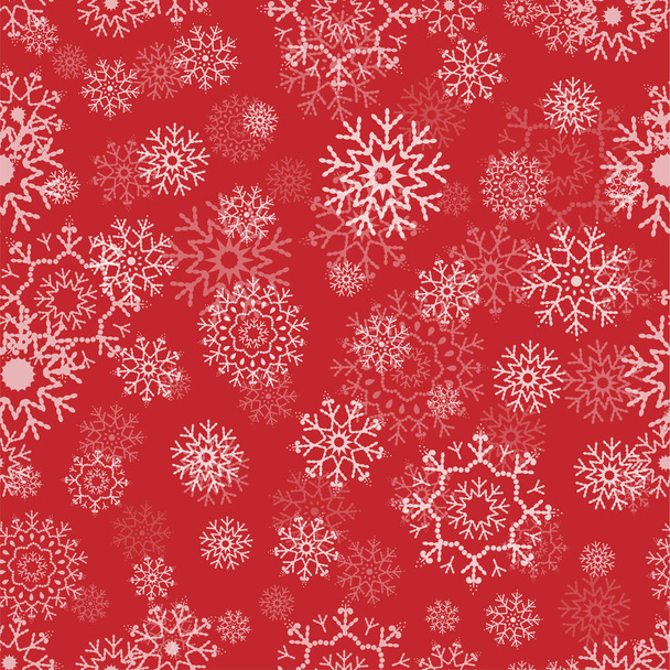 Seamless Christmas red background of big and small snowflakes Vector flat illustration - Wektor, obraz