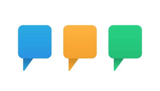 Speech message in bubble style. Blue, orange and green gradient chat dialogue. Square baloon conversation template. Blank text messaging mockup. Editable comment dialog. Vector EPS 10. - Vector, Image