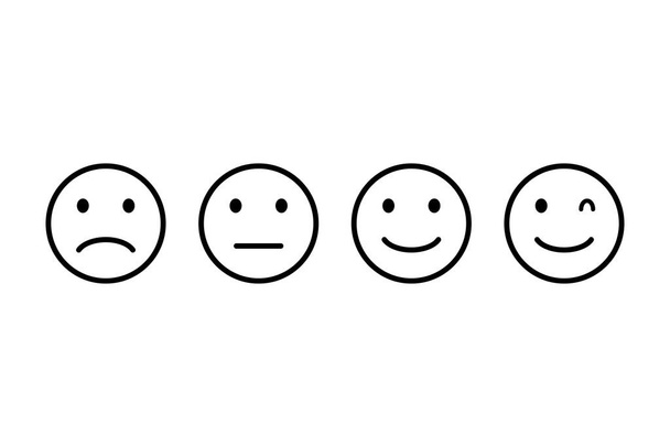 Faccia sorriso icona contorno su sfondo trasparente. Una serie isolata di emoticon nere. Emozione felice e triste. Forma rotonda di soddisfazione dell'umore. Pulsante Emoji con occhiolino. EPS 10. - Vettoriali, immagini