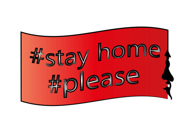 Επιγραφή παρακαλώ μείνετε σπίτι σε ένα κόκκινο πλαίσιο - Διάνυσμα, εικόνα
