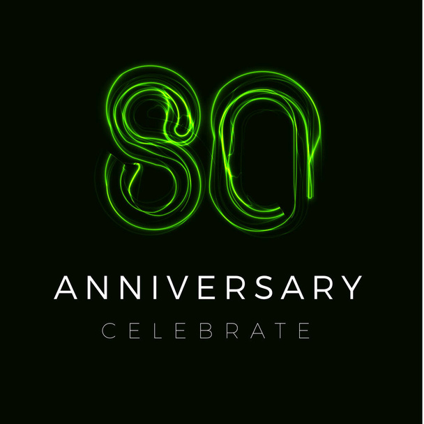 パーティーのための80周年記念ポスター。80年の署名80歳の誕生日を祝う。８０％割引だ。サイバーマンデーやブラックフライデーで80オフを販売します。ハロウィーンの番号だ。ベクターイラスト - ベクター画像