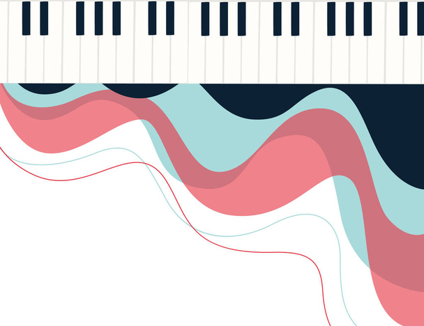 Top view of black and white piano keys with abstract flowing flat vector illustration - Vector, Image