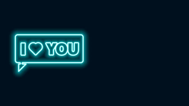 Świecąca neonowa bańka Mowa z tekstem Kocham cię ikona odizolowana na czarnym tle. Walentynki. 4K Animacja graficzna ruchu wideo - Materiał filmowy, wideo