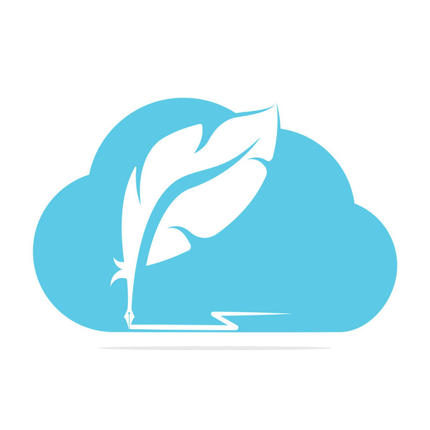 Design vettoriale del logo Cloud Quill Feather Pen. Scrittore icona design in stile piatto con colore per identità, affari e pulsante. - Vettoriali, immagini