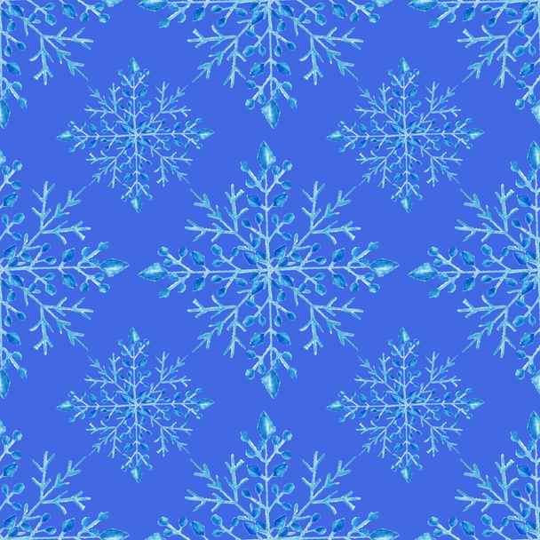 Blauer Winterhintergrund mit Schneeflocken für eigene Kreationen. Weihnachtsillustration. Nahtloses Muster. - Foto, Bild