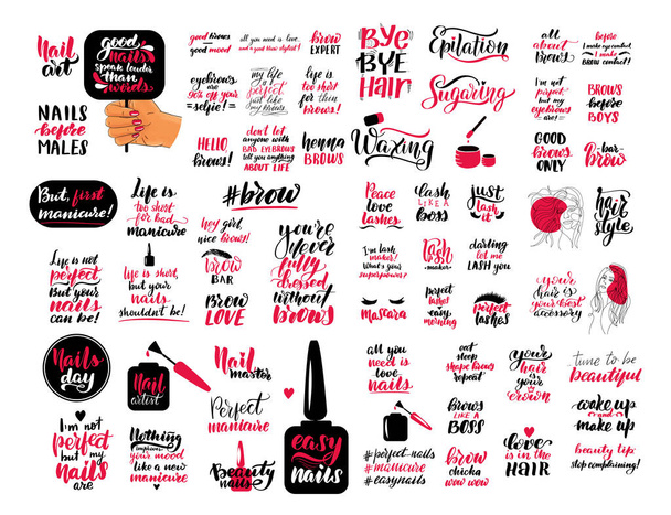 Lettering beauty set. Sweet cute inspiration typography. Calligraphy - Vector, Image
