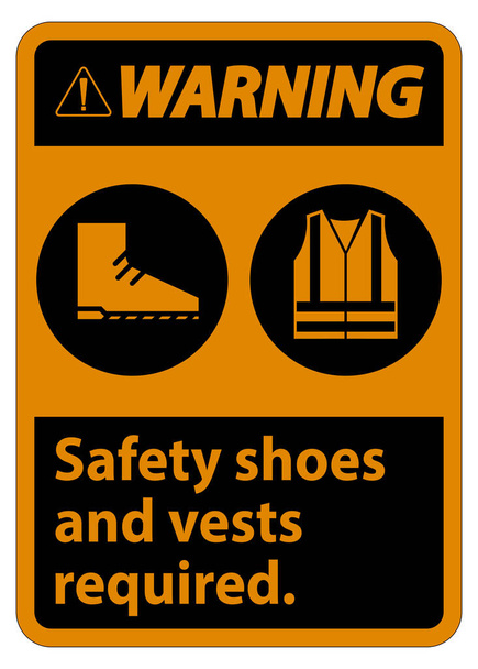 Avertissement Signe Chaussures et gilet de sécurité requis avec des symboles EPI sur fond blanc, Illustration vectorielle  - Vecteur, image