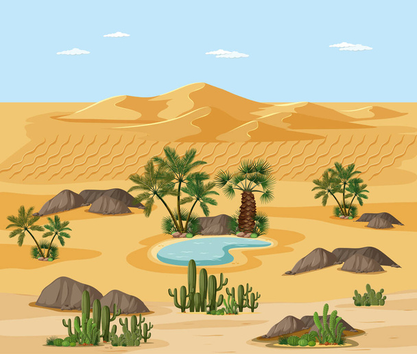 Desert τοπίο με στοιχεία δέντρο της φύσης εικονογράφηση σκηνή - Διάνυσμα, εικόνα