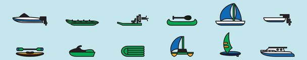 joukko vesiliikenteen sarjakuva kuvake suunnittelu malli eri malleja. sinisellä pohjalla eristetty vektorikuva - Vektori, kuva